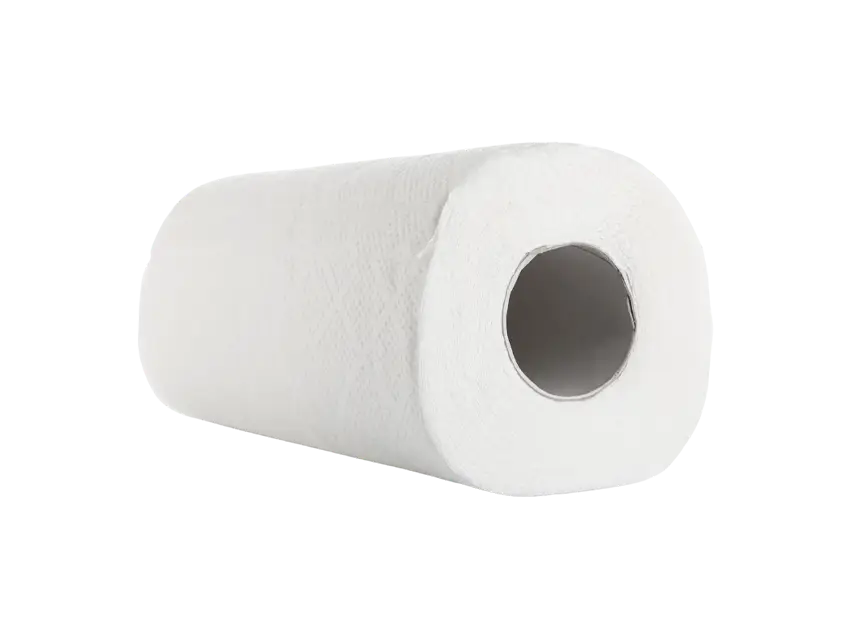 Betriebshygiene Handtuchrolle: Eine weiße Papierhandtuchrolle für die Betriebshygiene, sauber und bereit zur Nutzung.