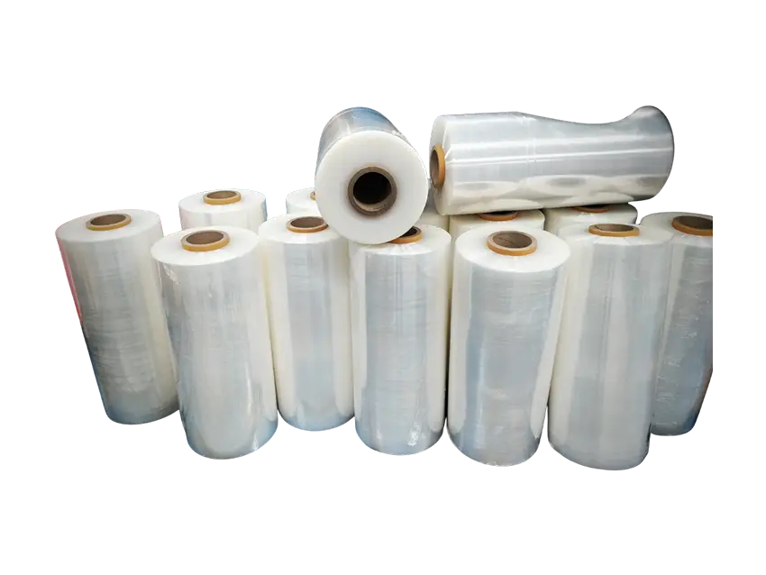 Mehrere Rollen transparente Stretchfolie, Folien-Beutelprodukte für sichere Verpackung.