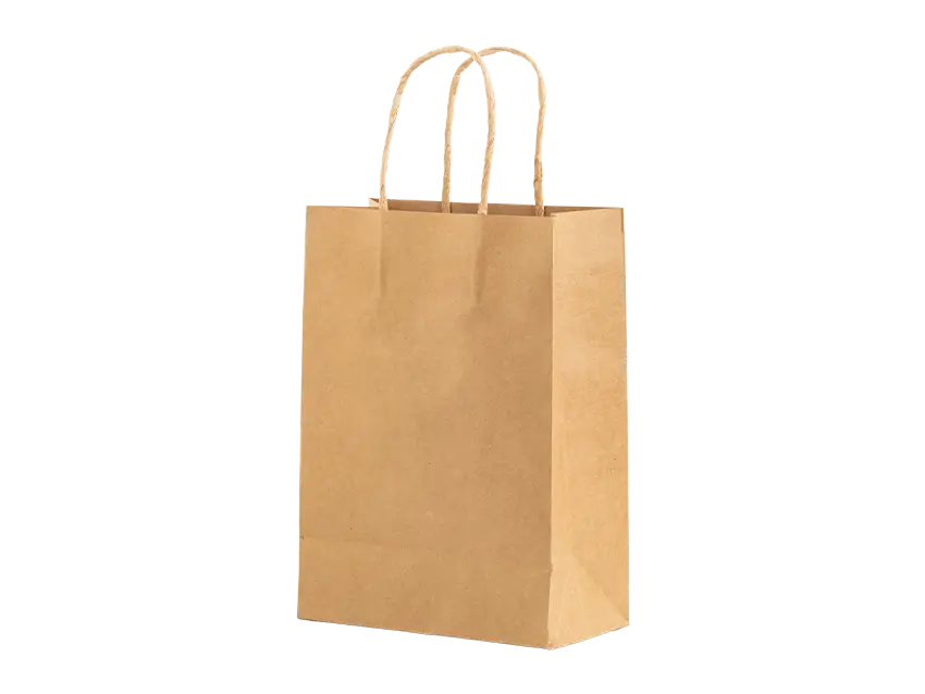 Braune Papiertragetasche mit Griffen, ideal für Food-Packaging, clean und nachhaltig.