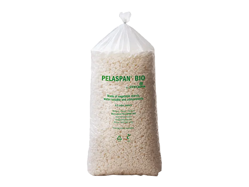 Nachhaltige Produkte: Sack Pelaspan Bio, kompostierbare Papiere & Pappen Füllstoffe aus Stärke. Clean & umweltfreundlich.