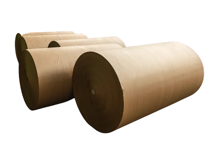 Papiere, Pappen, Wellpappenrohpapiere: Rollen aus braunem Papier oder Pappe vor schwarzem Hintergrund.