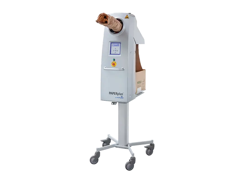 PAPERplus Chevron paper cushion machine for protective packaging, a paper padding system for void fill and product protection.