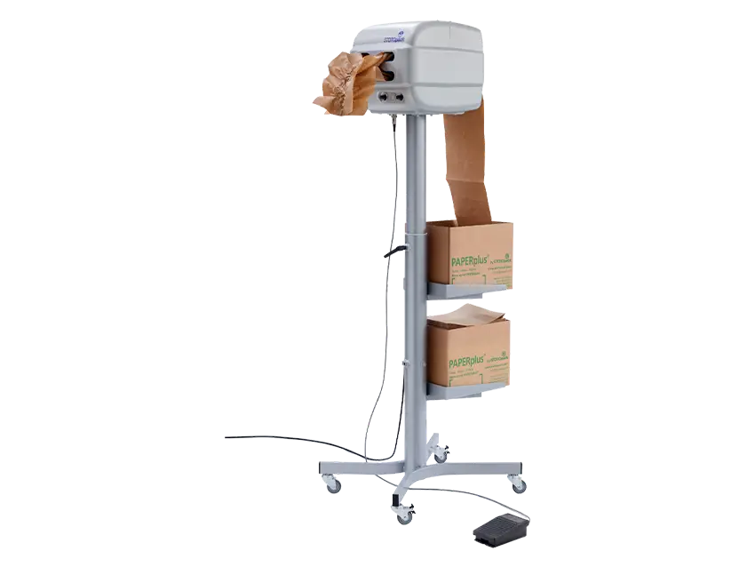 Schutz-Polstersysteme PAPERplus Papillon Papierpolstermaschine: Die Maschine formt Papier zu Polstern für Verpackungen.